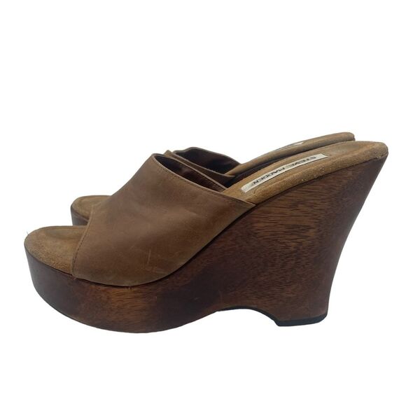 Steve Madden  "Lounge" Leather and Wood Platform Sz 9 1/2 B - Picture 6 of 10